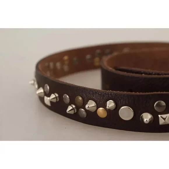 Dolce & Gabbana Brown Leather Studded Silver Metal Buckle Belt PD - Picture 6 of 7
